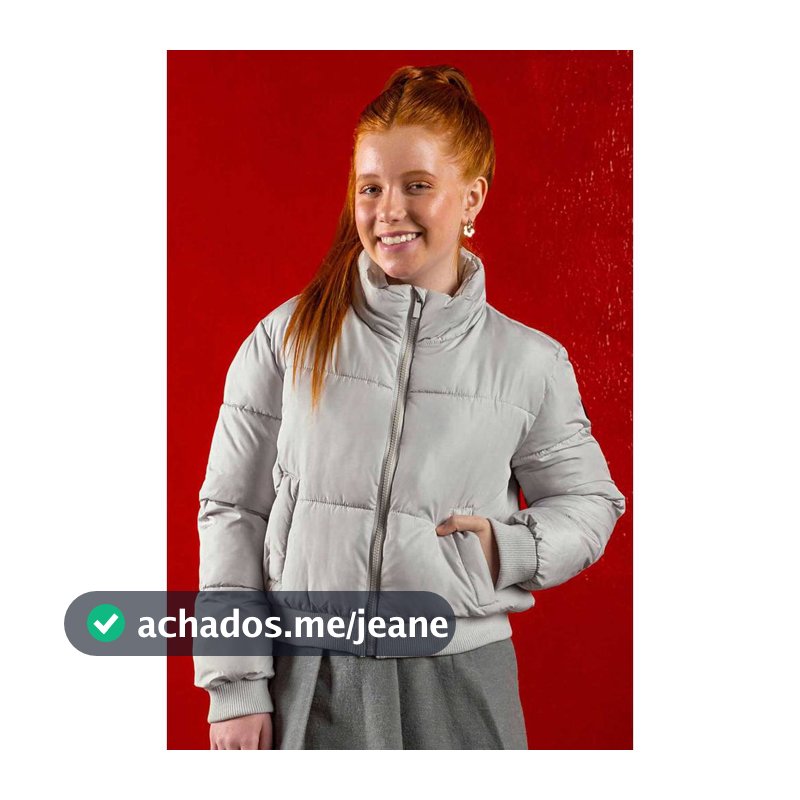 Jaqueta Puffer Juvenil Menina Com Bolsos Beats Cinza