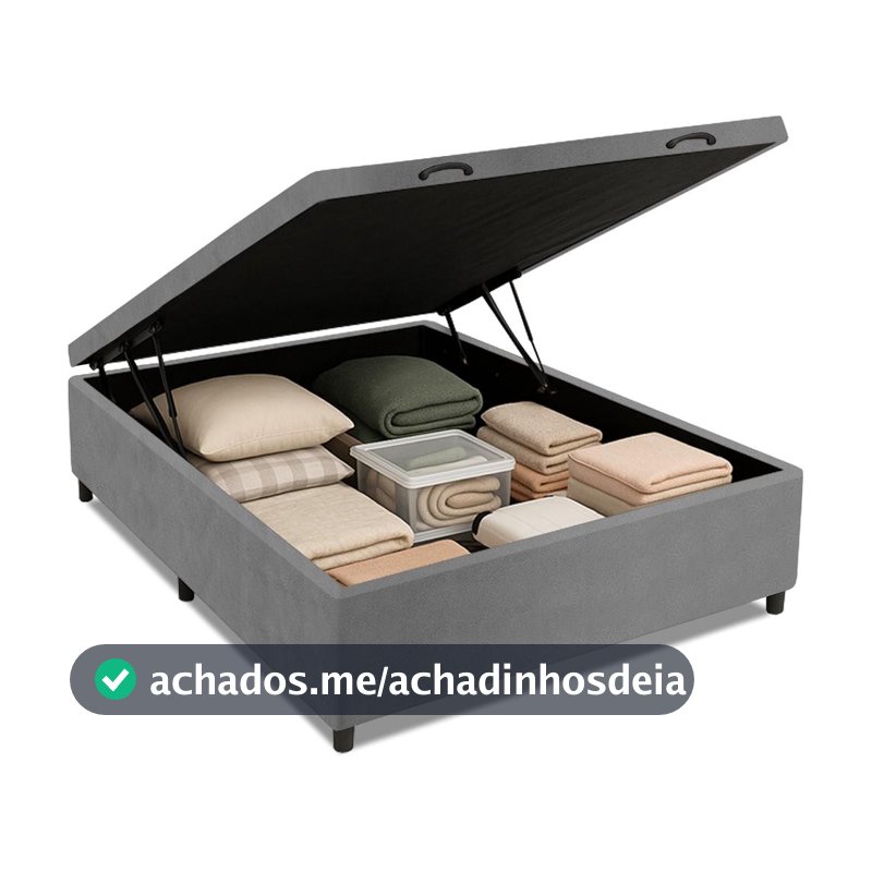Cama Box com Baú Casal 1,38m com 41cm de Altura Prince Suede Cinza