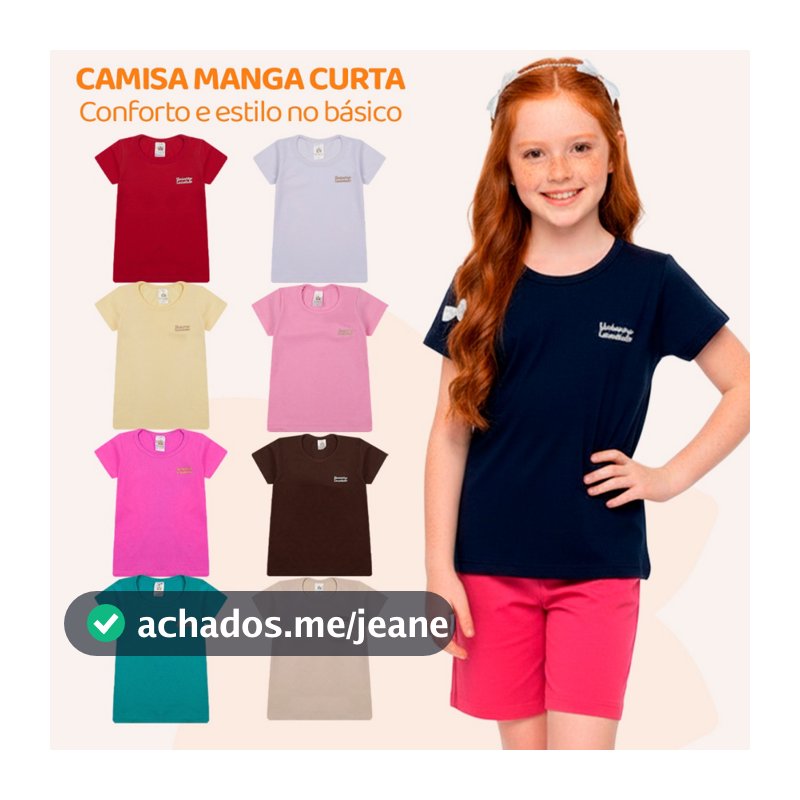 Kit 2, 6 ou 8 Blusas Manga Curta Infantil Menina Básica Lisa Casual de Verão Algodão Infantil Feminino