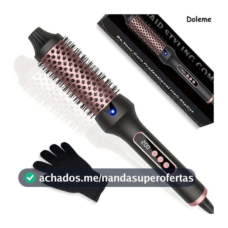 Escova Térmica 3 em 1 Alisadora e Modelador de Cachos 38mm com Íons 110°C–200°C