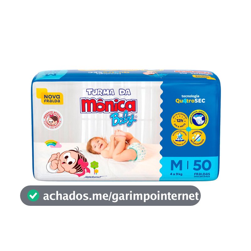 Fralda Infantil Turma da Mônica Baby Mega Tamanho M 50 Fraldas Descartáveis
