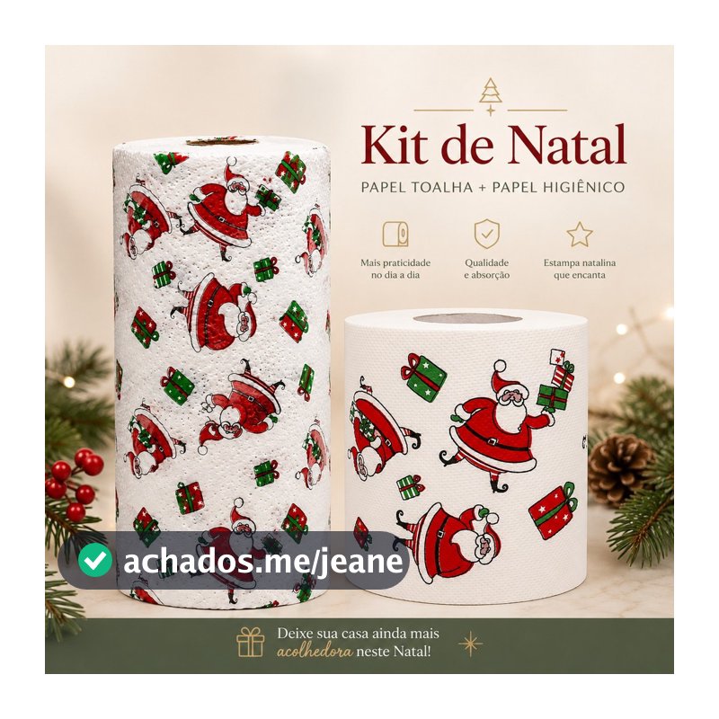 Kit De Natal Papel Toalha + Papel Higiênico Decorativo Com Estampas Divertidas Natalinas