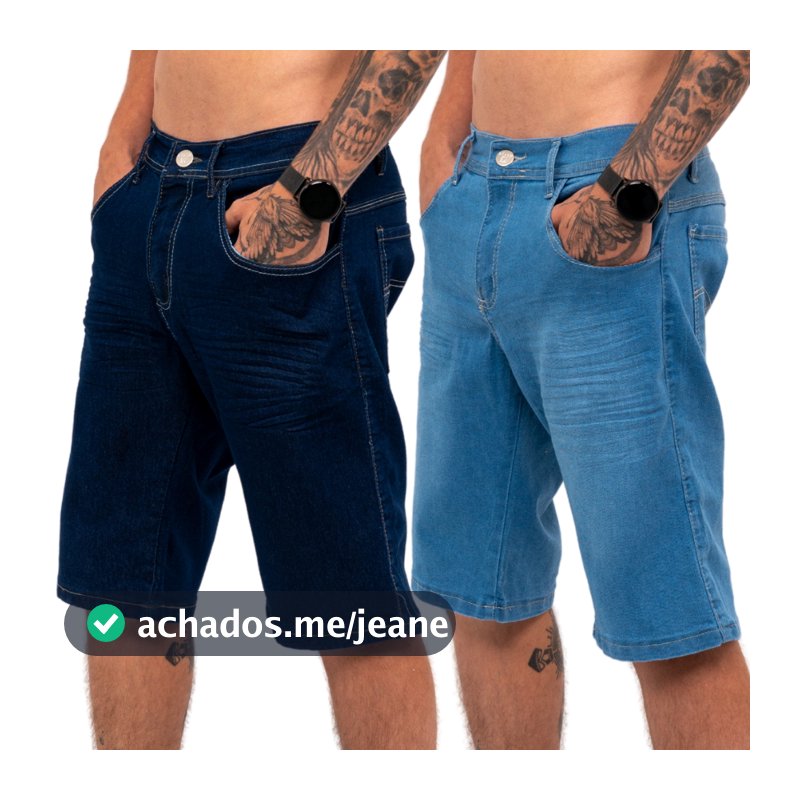 Kit 2 Bermudas Jeans Masculina Lycra Elastano