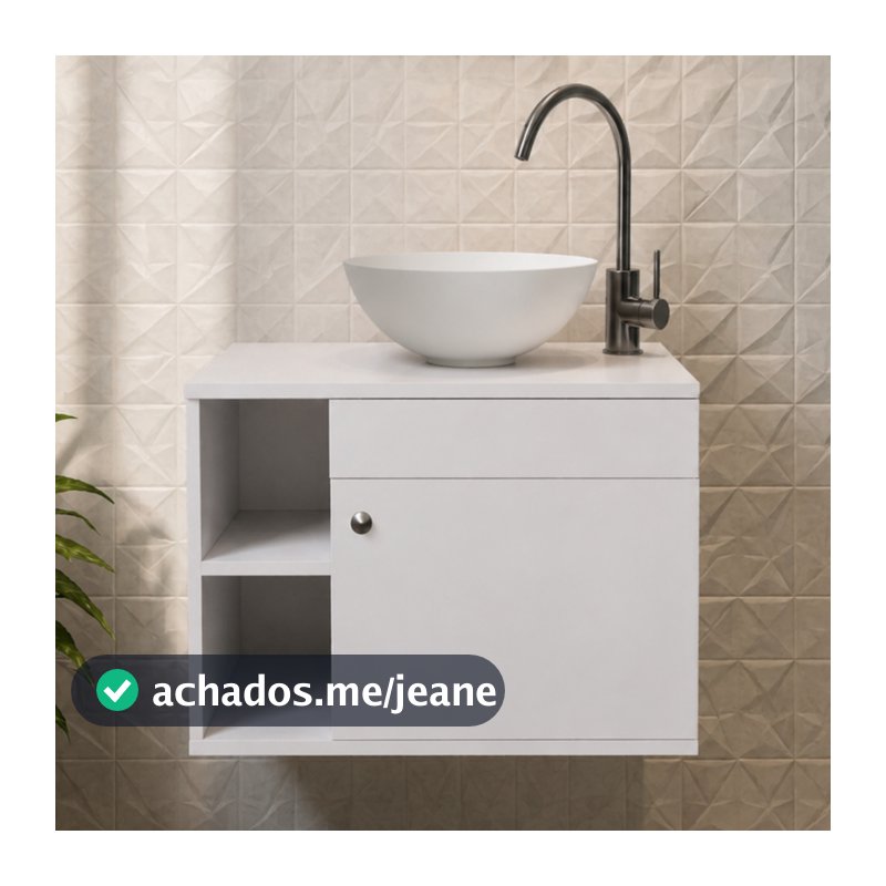 Gabinete Banheiro Armário 60cm Suspenso com Cuba Pia Lavatório Lavabo Branco Preto Amadeirado Nicho
