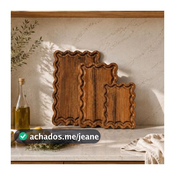 Bandeja Wave Onda Madeira Premium | Tábua Decoração Cozinha Servir Corte Mesa Posta Cantinho do Café