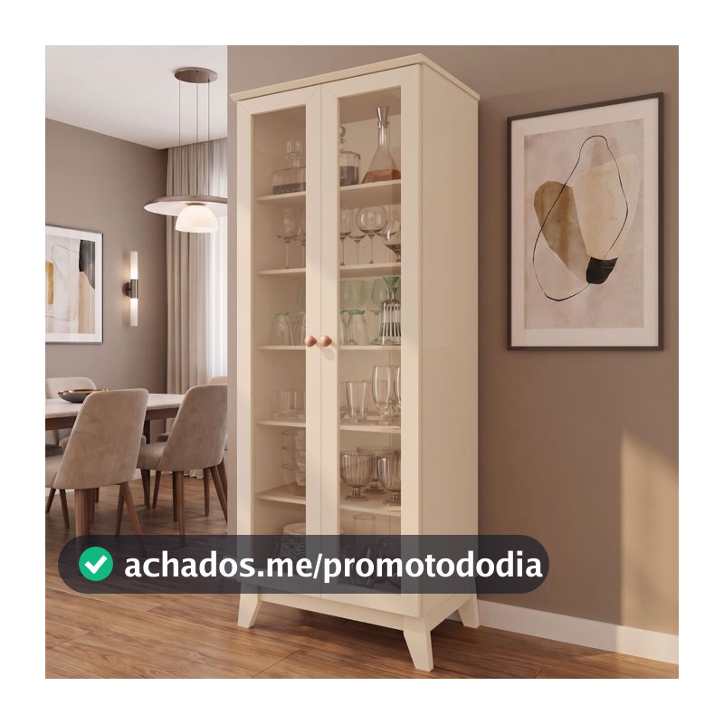 Cristaleira Braga 100% em MDF com 2 portas e kit pés