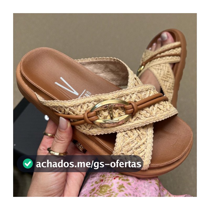 Sandália Papete Vizzano Plataforma Tiras Cruzadas Palha Crochê Original Confortável