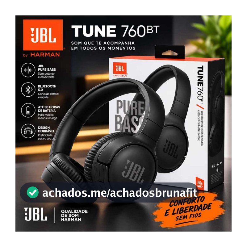 Fone de ouvido Wireless sem fio Bluetooth 760BT Microfone Pure Bass Cancelamento Ativo de Ruído Mp3