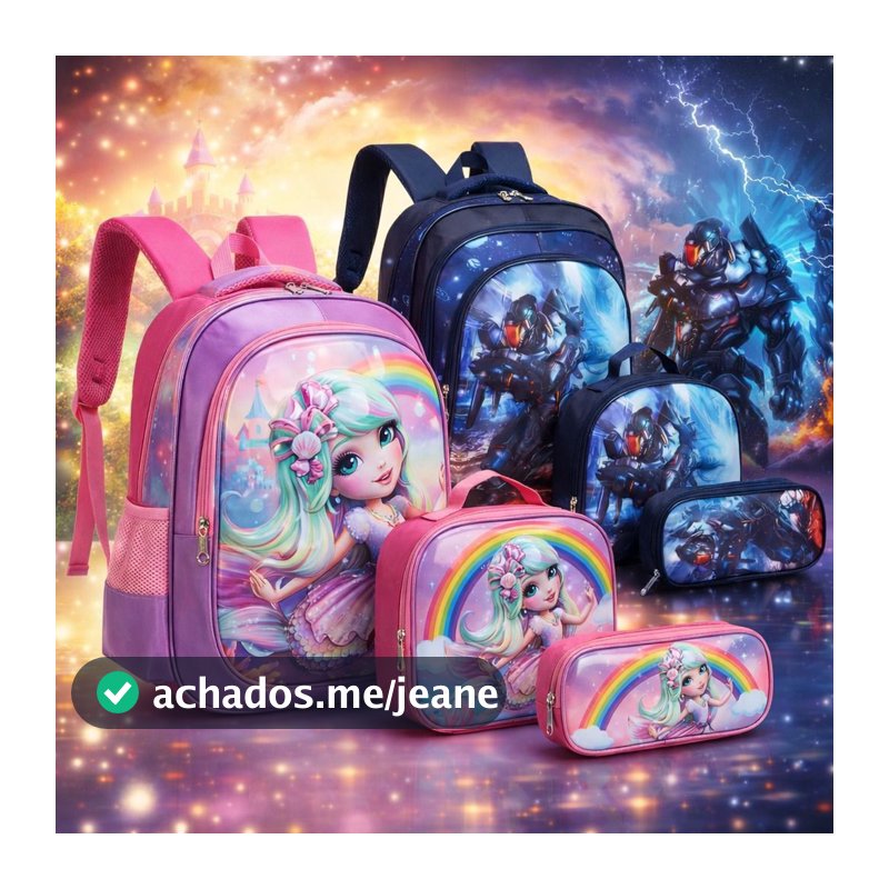 Kit Escolar Infantil 3 Peças – Mochila, Lancheira e Estojo Masculino e Feminino