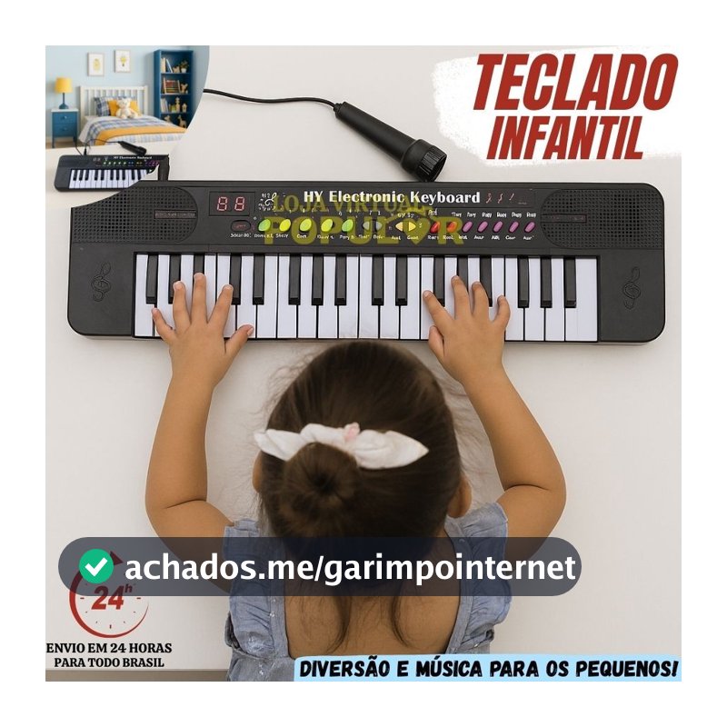 Teclado Elétrico Musical Infantil Com Microfone Divertido 37 Teclas Brinquedo Infantil