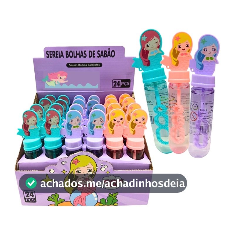 Kit24 Bolha de Sabão Bolinha de Sabão Sereia Brinquedo Lembrancinha Festa Aniversario Prenda Atacado