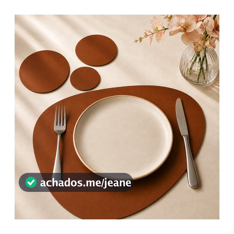 Kit Souplast Organico Jogo Americano para Mesa Couro + Porta copos 2 , 4, 6 ou 8 kits