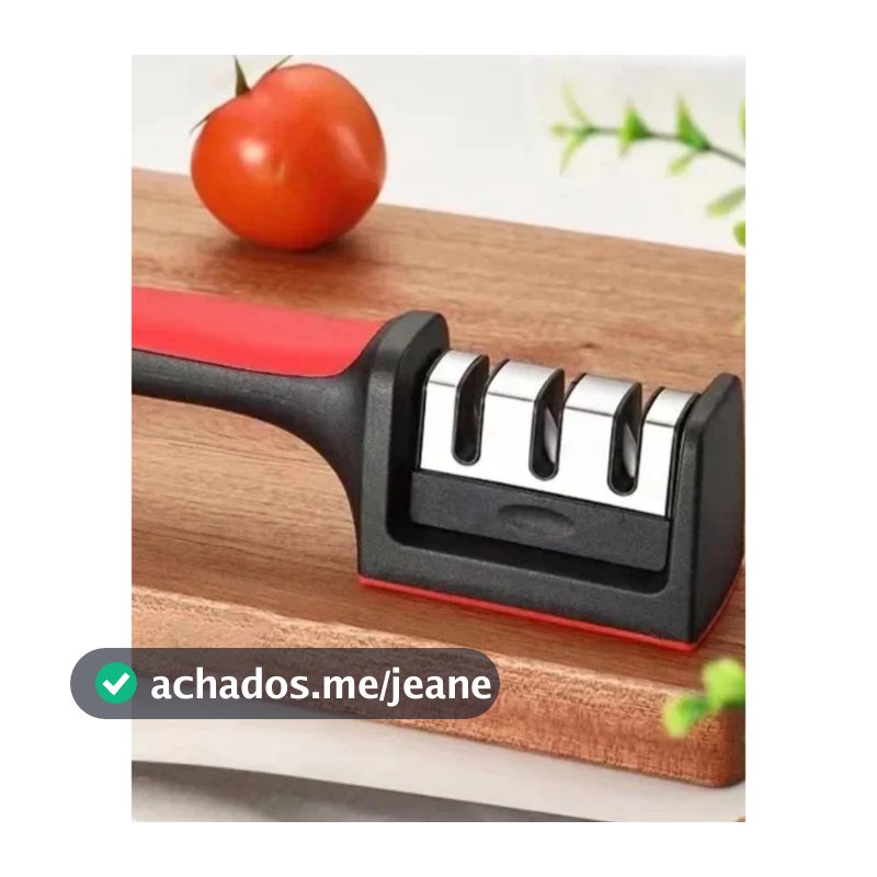 Afiador Amolador De Facas 3 Em 1 Manual Premium Cabo Vermelho Base Antiderrapante Compacto Multiestágios Luxo