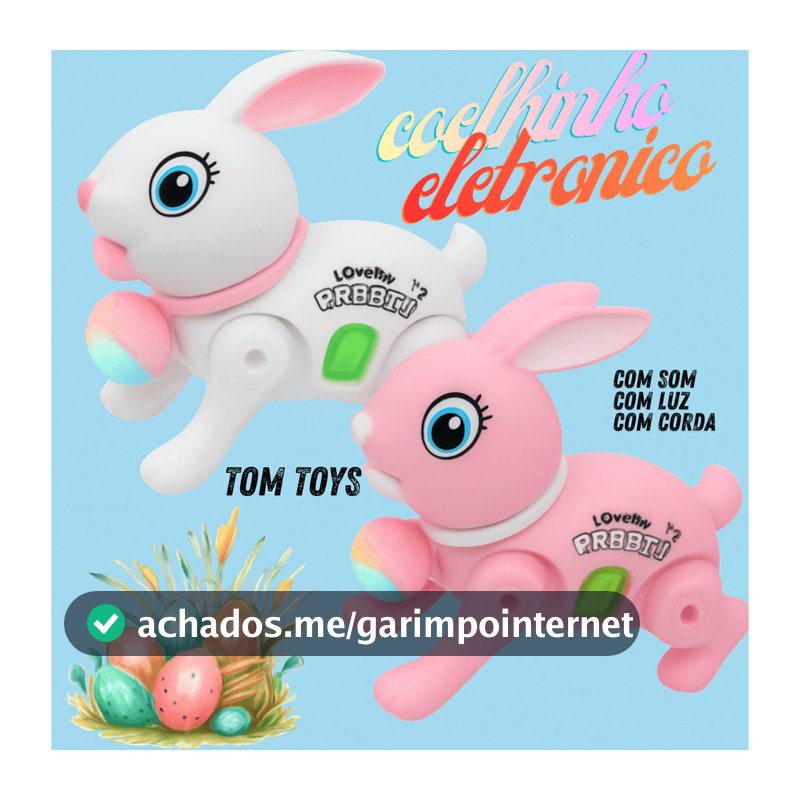 Brinquedo Coelho Coelhinho eletrônico infantil Pula Pula Com Luz, Som e Corda