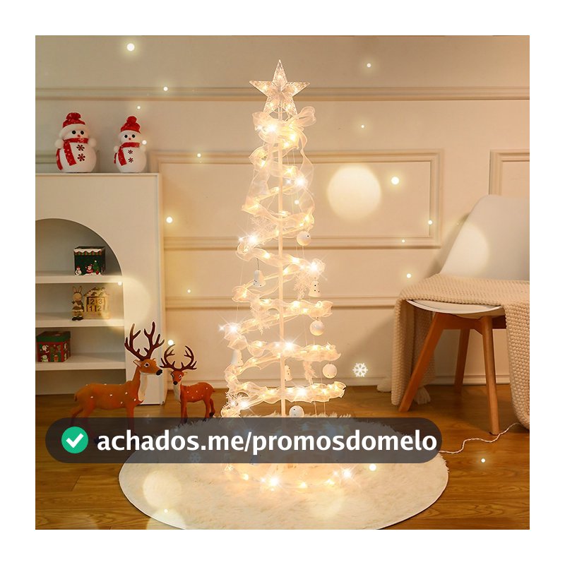 Árvore de Natal LED 1,80m Espiral com Estrela Iluminada Kit Completo com Enfeites Natalinos