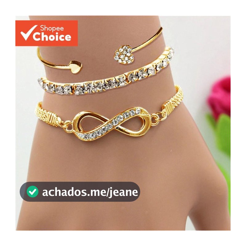Conjunto De Pulseira De 3 Peças , Corrente De Cobra Dourada E Infinito Com Diamantes Brilhantes , Presente Perfeito Para