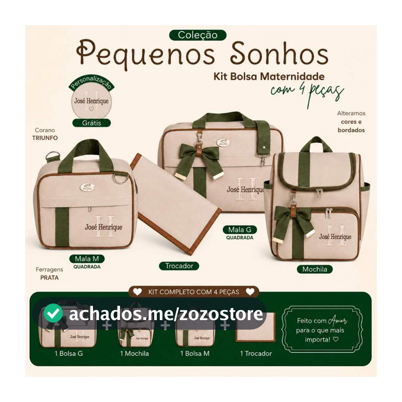 Bolsa maternidade personalizado 4 peças | Coleção Pequenos Encantos Bebê