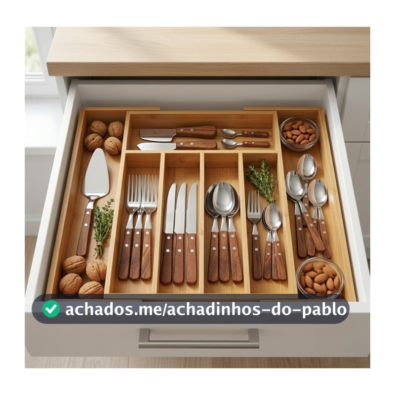Organizador De Talheres Gaveta Bambu Extensível 7 Divisórias