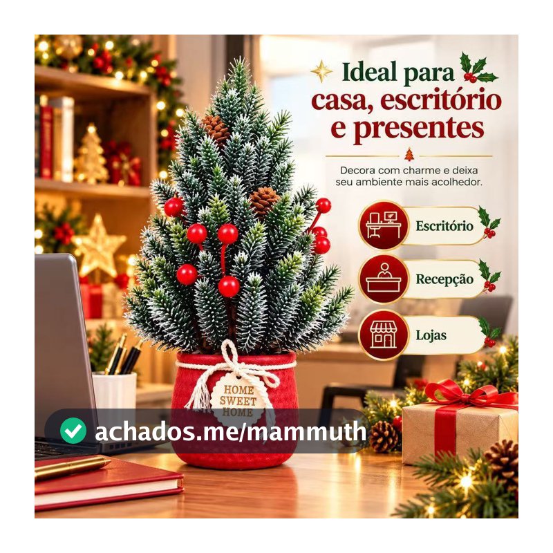 Mini Árvore de Natal Decorada 35cm Pinheiro Nevado Artificial com Vaso Vermelho Enfeite Natalino de Mesa Casa Escritório