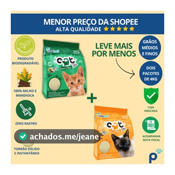 Areia Higiênica Biodegradável Catbio 8 Kg (2 pacotes 1 de cada modelo) - Super Clean e Max Clean - Grãos Médios e finos1
