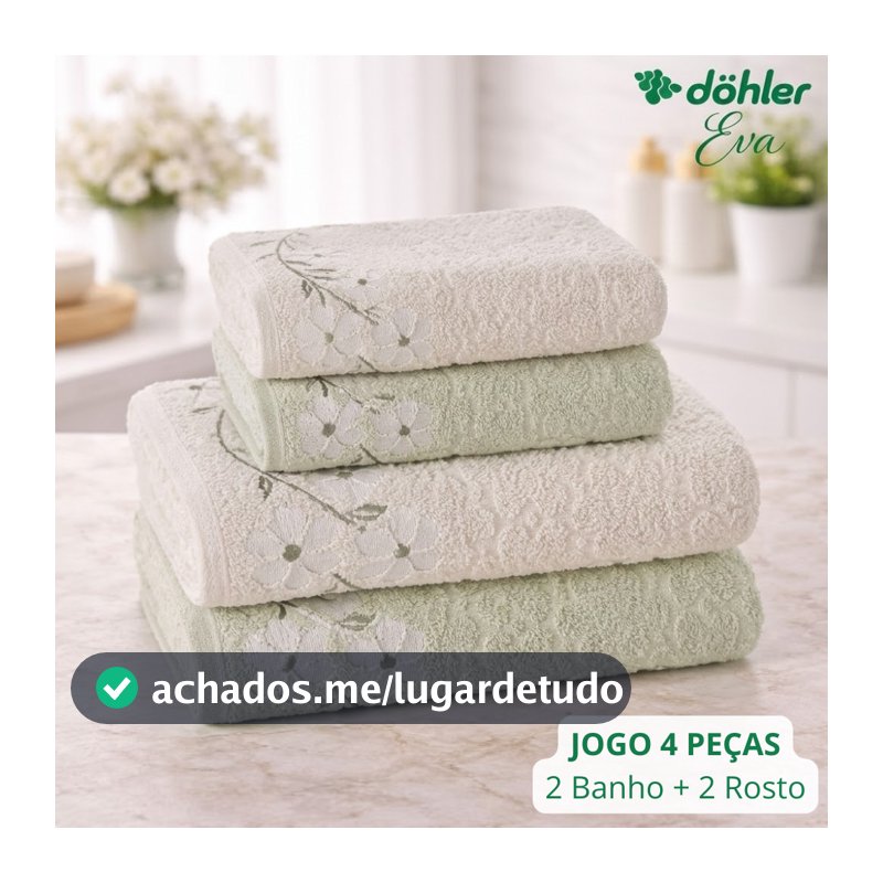 Jogo de Toalha Dohler 4 Peças de Algodão Banho e Rosto Super Macia Felpuda Ótima Absorção Eva