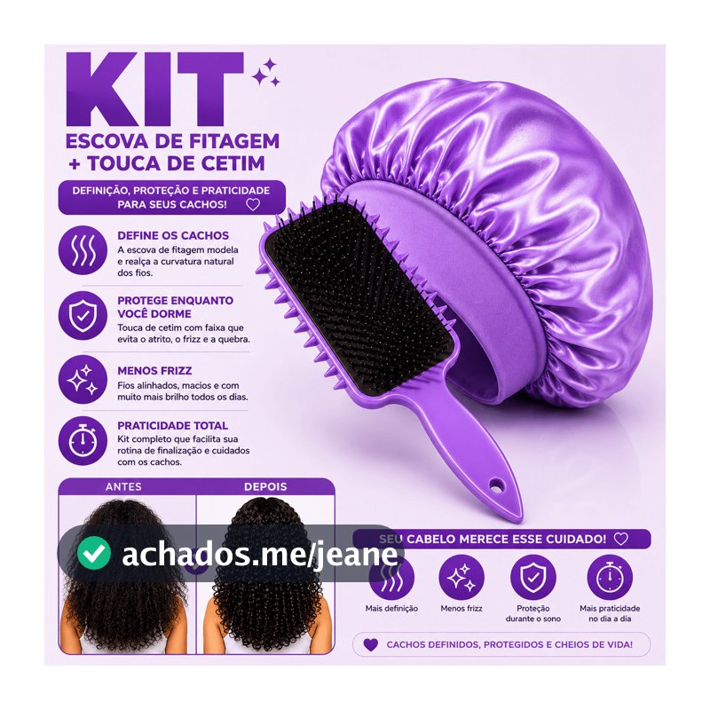 Kit Escova Modeladora de Cachos + Touca de Cetim com Faixa Anti Frizz Finalização e Proteção Capilar