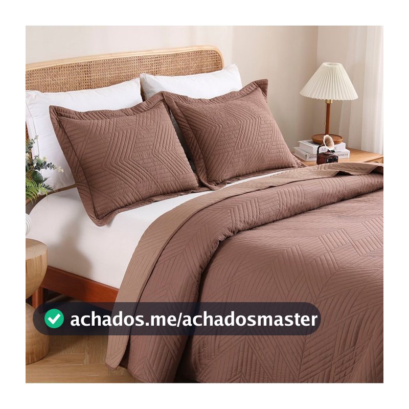 Kit Cobre Leito Colcha Boutis Chocolate 3 Peças Matelassado Dupla Face Casal Queen King