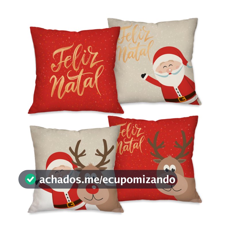 Capas Natalinas Kit com 4 Capas para Almofadas Decorativas Feliz Natal 45x45