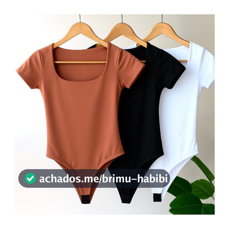 Kit 3 Body Feminino Decote Quadrado Manga Curta Tecido Suplex Moda Verão Tendência