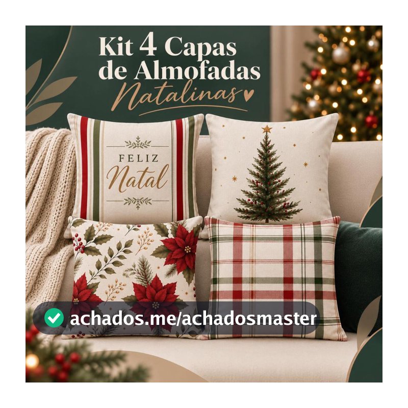 Kit 4 Capas de Almofada Natalinas 43x43 Estampadas Xadrez – Decoração de Natal