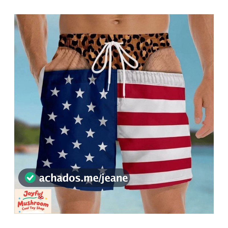 Novo Modelo 2026: Shorts Casuais com Estampa de Leopardo e Bandeira Estrelada, Padrão Divertido e Peculiar, Shorts de Pr