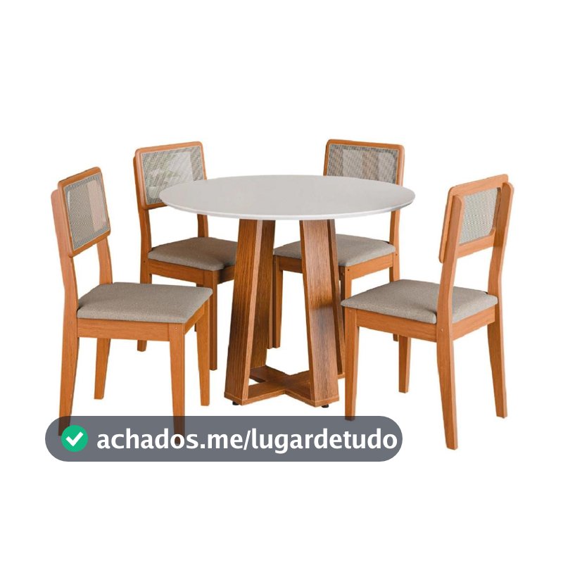 Conjunto Sala de Jantar Mesa Athenas Redonda 4 Cadeiras Santiago Dobuê