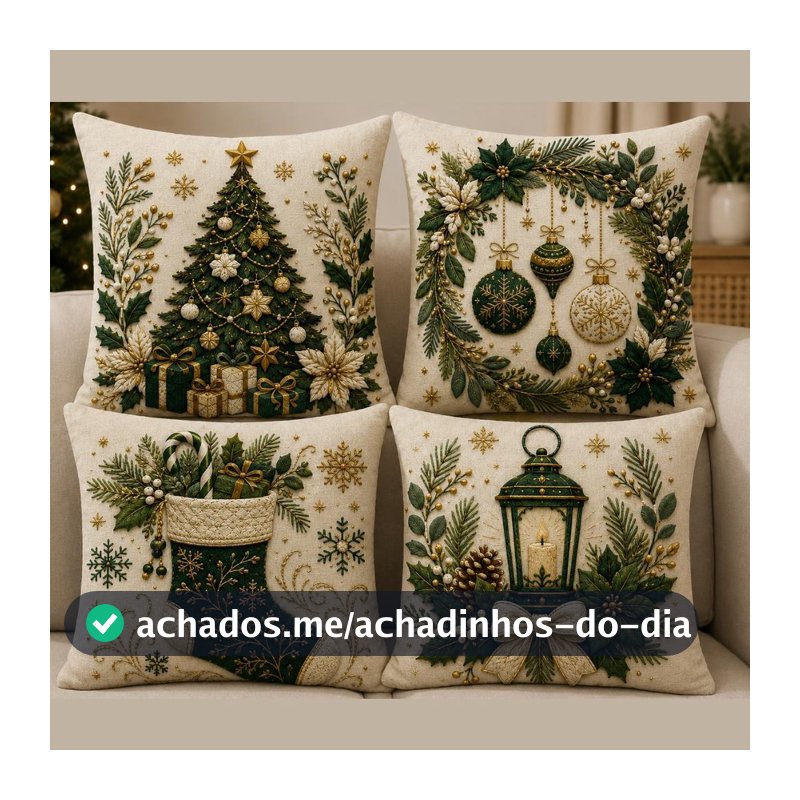 Kit 4 Capas Almofadas de Natal Decoração Natalina Promoção Envio Já Ziper Sofa Cama