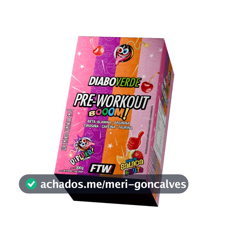 Pré Treino Diabo Verde Diploko Booom Ftw 300g 30 Sticks Sabor Salada De Frutas Cafeína Energia Foco