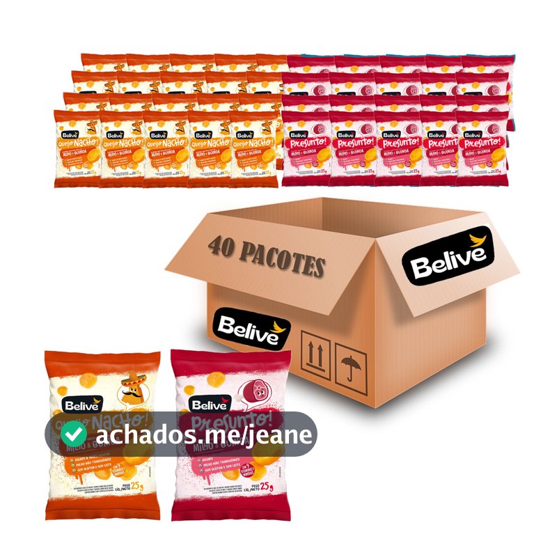 Kit Snacks BELIVE Queijo Nacho (20x) Presunto (20x) 25g