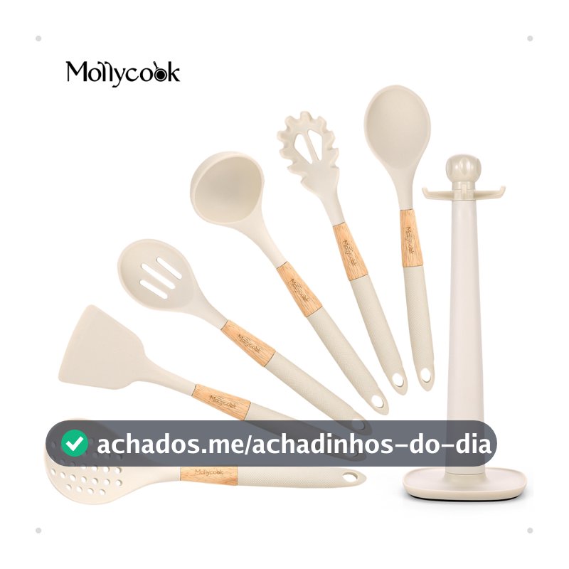 Mollyccok Kit 7 Peças Espatula de Silicone Utensílios Cozinha Conjunto Utensílios Talher de Cozinha Cor Branco