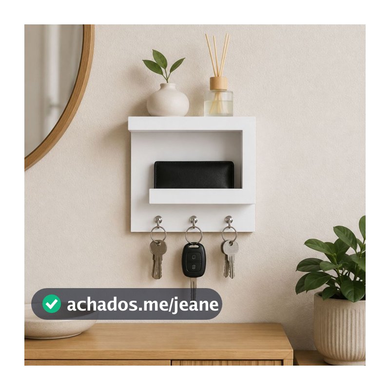 Porta Chaves de Parede com Nicho e Prateleira Organização em MDF  – Com 3 Ganchos