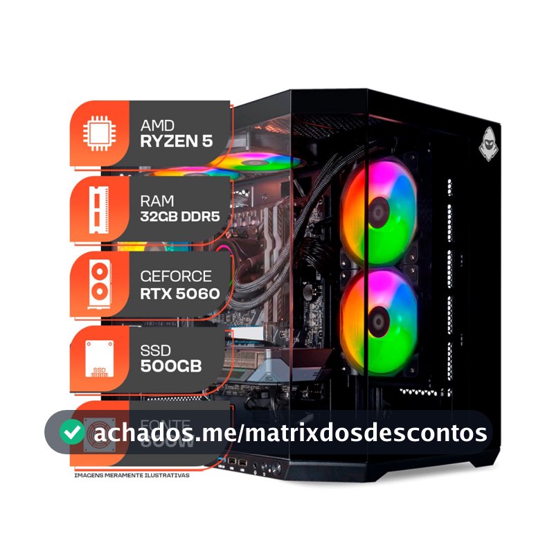 PC Gamer Titan Pro, AMD Ryzen 5 9600X, GeForce RTX 5060 8GB, 32GB DDR5, SSD 500GB, 600W 80 Plus