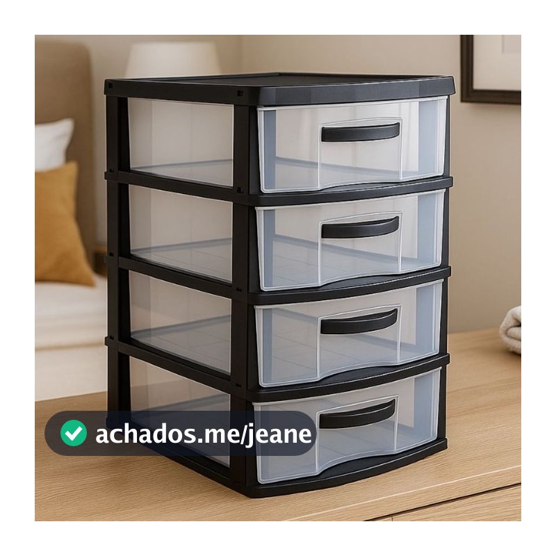 Gaveteiro Organizador de Mesa Grande em Plástico com 3 4 Gavetas Armario Cozinha Escritorio Quarto Cômoda Branco e Preto