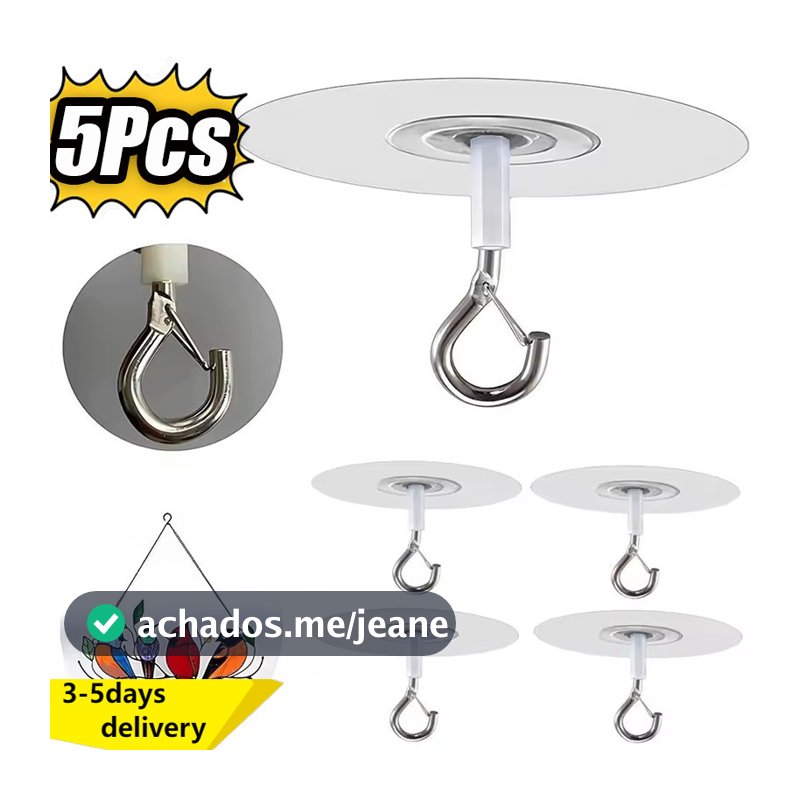 5 Ganchos De Teto De Liga De PVC Duráveis 6.5x6.5cm , Adesivo Forte Comporta Até 5KG Para Decoração Suspensa/Plantas/Toa