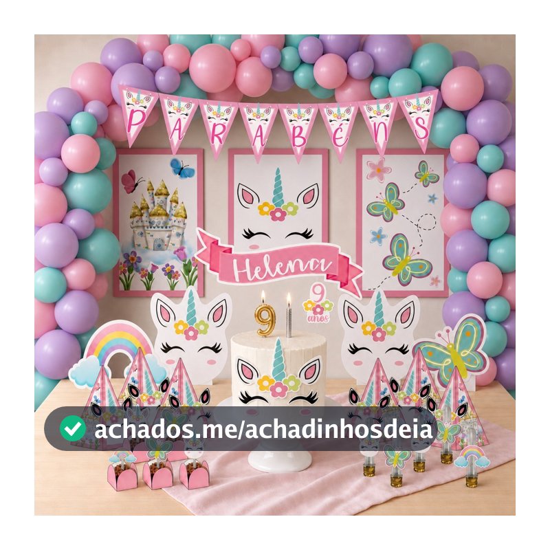 Kit Festa Mesversário Unicórnio Arco Íris Personalizado 78 Itens Decoração Completa Menina Bebê Lembrancinhas