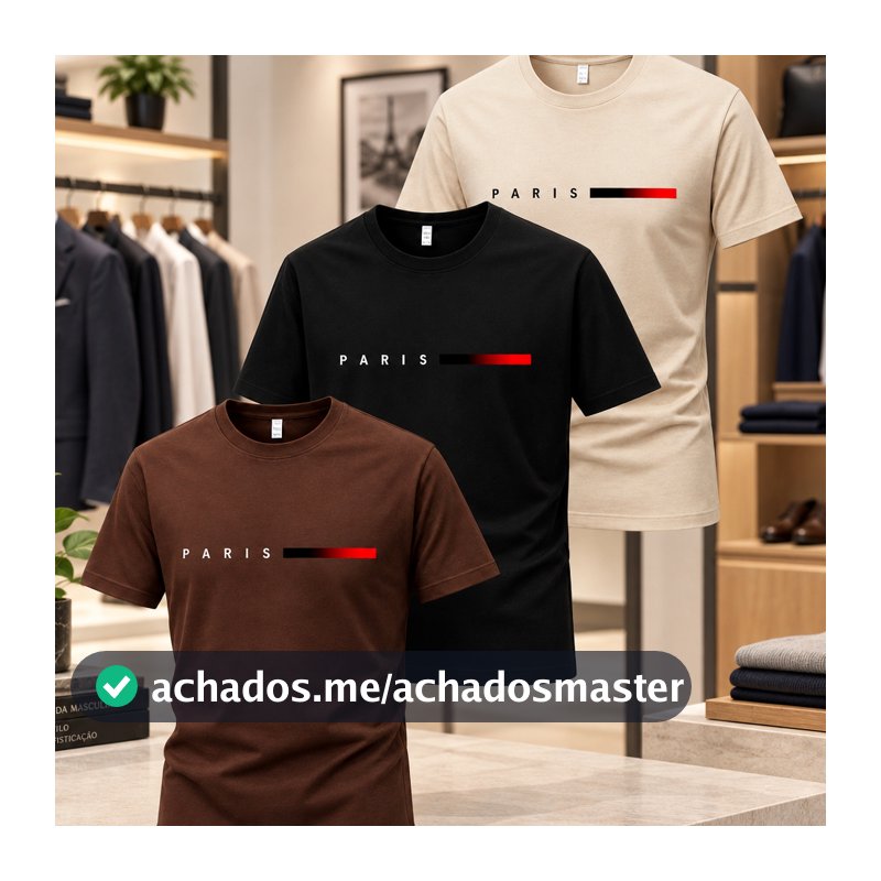 Kit 3 Camisetas Masculinas Paris Estampada 100% Algodão Streetwear Casual