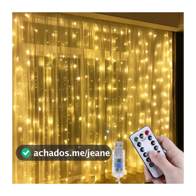 Cortina De led Fio De Fada 300 LED 3X3M 8 Modos Com Controle Para Decoração Quarto/Natal/Casamento