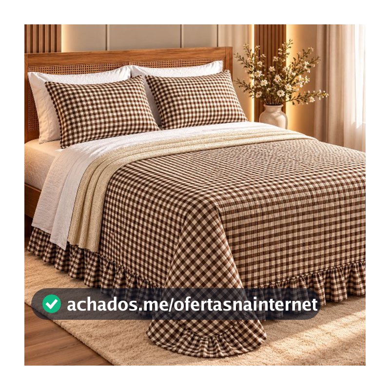 Colcha Farm Xadrez com Babado e Par de Fronhas - Cobre Leito 3 Peças