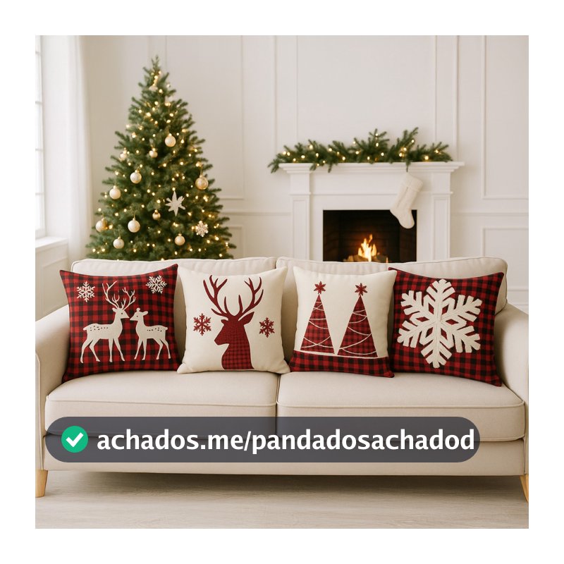 Kit  4 Capas de Almofadas Decorativas 45x45cm de Natal Papai Noel Casa  Sala Quarto e Decoração