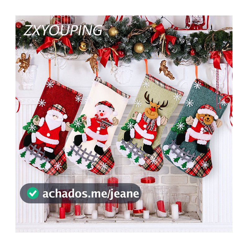 Bonito Natal Meia Saco De Doces Papai Noel Presente Ano Novo Decoração Para Casa Árvore De Pingente Boneco De Neve Elk U