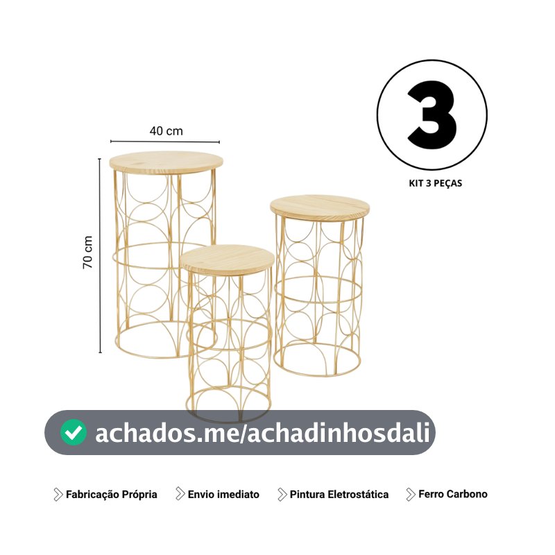 Kit de 3 peças de Mesas Circulares em Ferro para Festa, Eventos e Decoração