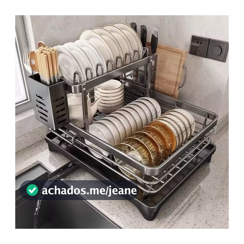 Escorredor de Louças em Aço Carbono para Cozinha Organizador de Pratos, Tigelas e Talheres