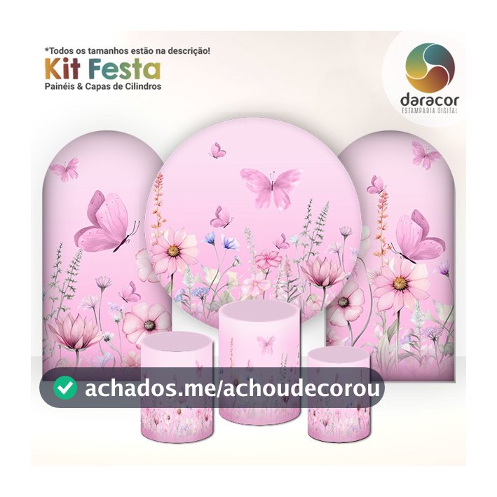 Capas de Painéis Jardim de Borboletas ROSA 1,5m Redondo e 1x2m Romano c/ Elástico | Retangular c/ Overlock e Cilindros