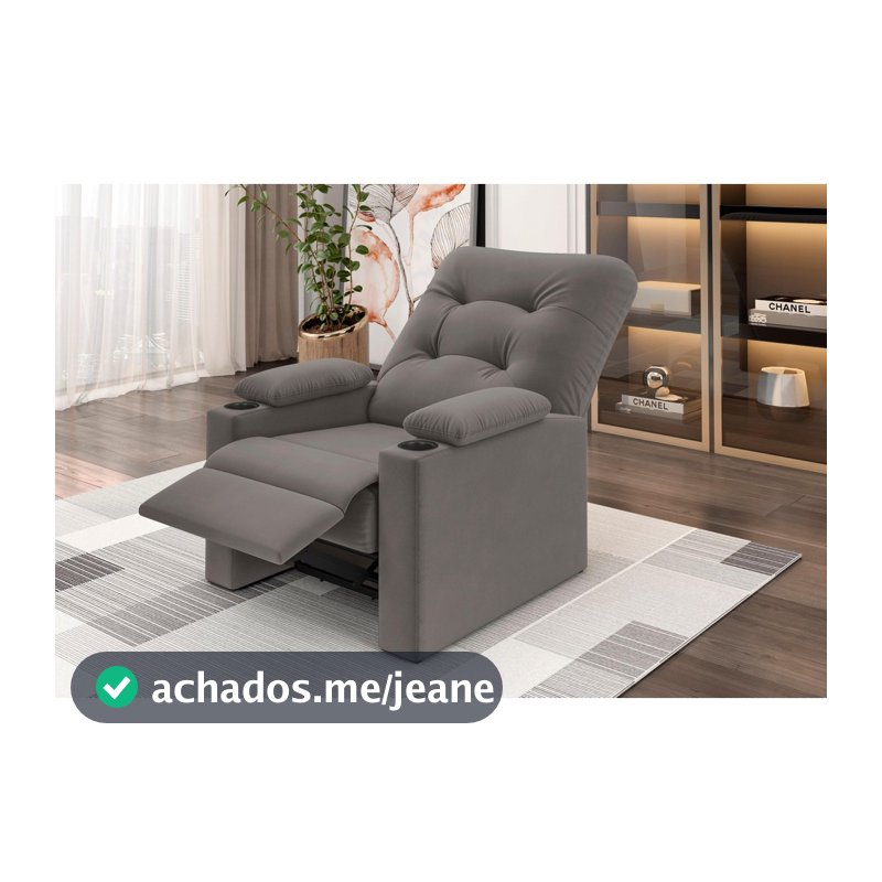 Poltrona Columbia Retrátil/Reclinável porta copos Suede Cinza - XFlex Sofás